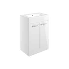 Pilton 610mm Two Door Floor Standing Unit and Basin Gloss White